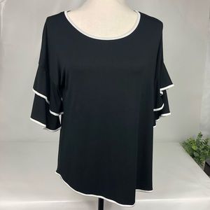 Cable & Gauge Boat-Neck Ruffled-Sleeve Black Top size M
